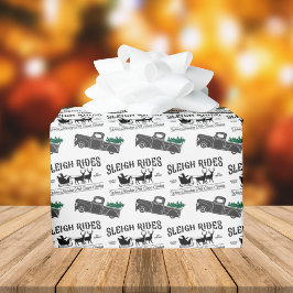 Sleigh Rides Rustic Black Truck Kerstmis Cadeaupapier