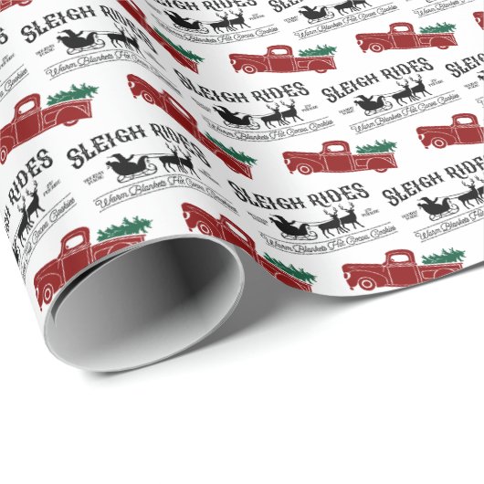 Sleigh Rides Rustic Red Truck Kerstmis Cadeaupapier (Rol Hoek)