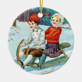 Sleigh riding at Christmas time Keramisch Ornament
