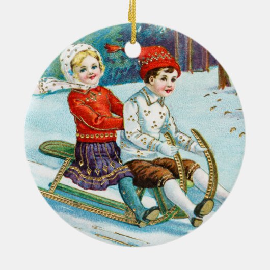 Sleigh riding at Christmas time Keramisch Ornament (Achterkant)