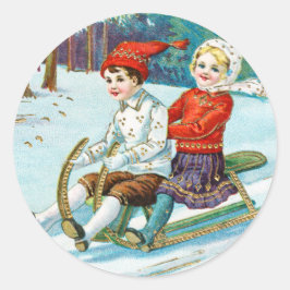 Sleigh riding at Christmas time Ronde Sticker