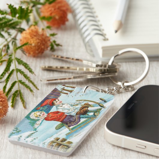 Sleigh riding at Christmas time Sleutelhanger (Voorkant Rechts)