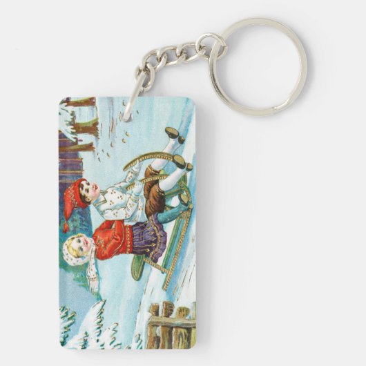 Sleigh riding at Christmas time Sleutelhanger (achterkant)