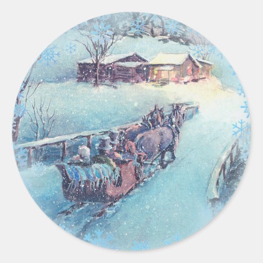 SLEIGH RIT door SHARON SHARPE Ronde Sticker (Voorkant)