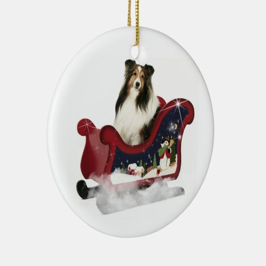 Sleigh Sheltie Keramisch Ornament (Rechts)