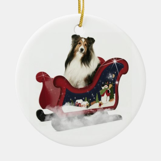 Sleigh Sheltie Keramisch Ornament (Voorkant)