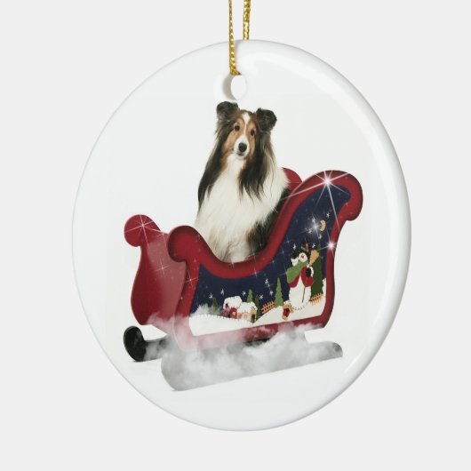 Sleigh Sheltie Keramisch Ornament (Links)