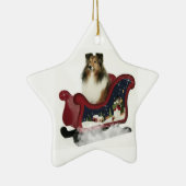 Sleigh Sheltie Keramisch Ornament (Rechts)