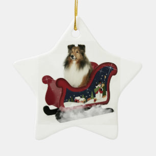 Sleigh Sheltie Keramisch Ornament