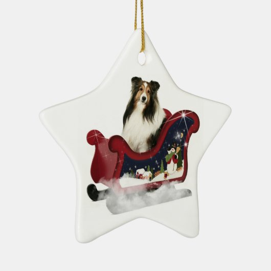 Sleigh Sheltie Keramisch Ornament (Rechts)