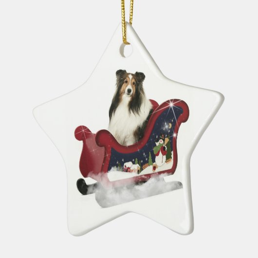 Sleigh Sheltie Keramisch Ornament (Links)