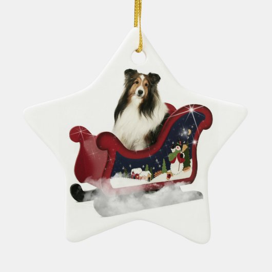 Sleigh Sheltie Keramisch Ornament (Achterkant)