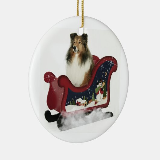Sleigh Sheltie Keramisch Ornament (Rechts)