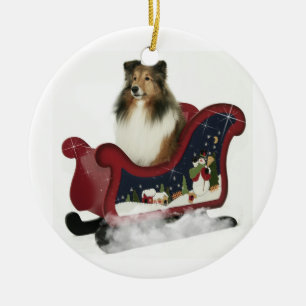 Sleigh Sheltie Keramisch Ornament