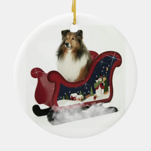 Sleigh Sheltie Keramisch Ornament (Achterkant)