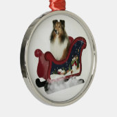Sleigh Sheltie Metalen Ornament (Rechts)