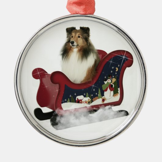 Sleigh Sheltie Metalen Ornament (Voorkant)