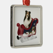 Sleigh Sheltie Metalen Ornament (Rechts)
