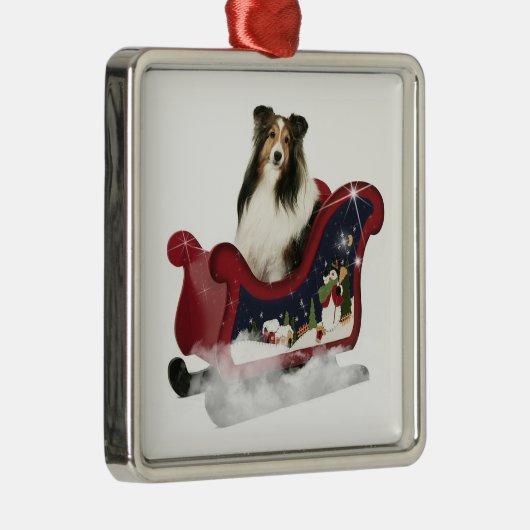Sleigh Sheltie Metalen Ornament (Rechts)