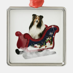 Sleigh Sheltie Metalen Ornament