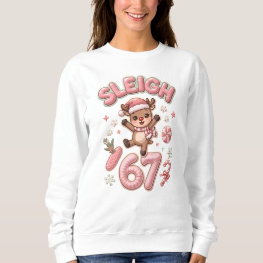 Sleigh Six Seven Schattig Rendier Kerst Meme Trui (Voorkant)