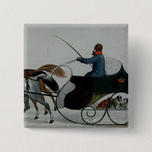 Sleigh van paard vierkante button 5,1 cm (Voorkant)