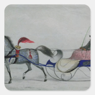 Sleigh van paard vierkante sticker