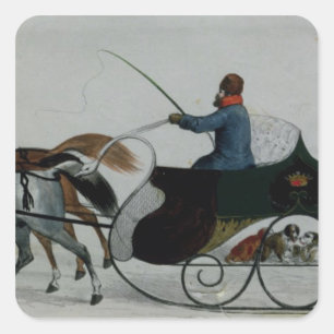 Sleigh van paard vierkante sticker