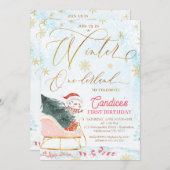 Sleigh Winter One-derland Birthday Invitation Kaart (Voorkant / Achterkant)