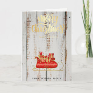 Sleigh Wood Merry kerst Feestdagen Kaart