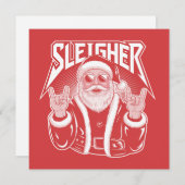 Sleighende Kerstman Grappig Metalen Kerst Rock  Feestdagenkaart (Voorkant / Achterkant)