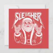 Sleighende Kerstman Grappig Metalen Kerst Rock  Feestdagenkaart (Voorkant)