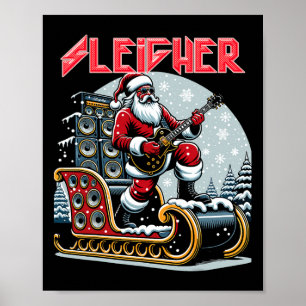 Sleigher Hail Santa Heavy Metal Kerst Rock Xma Poster