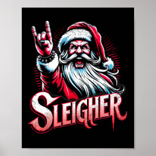 Sleigher Hail Santa Heavy Metal Kerstmis Voor Mann Poster