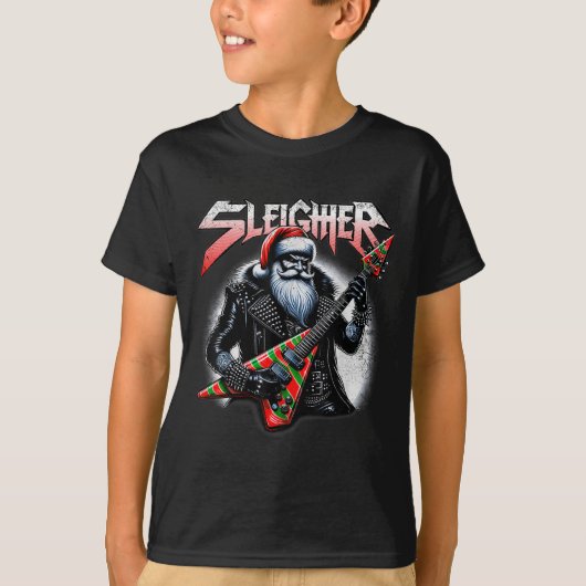 Sleigher Hail Santa Heavy Metal Kerstmis voor mann T-shirt (Voorkant)