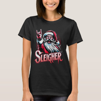 Sleigher Hail Santa Heavy Metal Kerstmis voor mann T-shirt