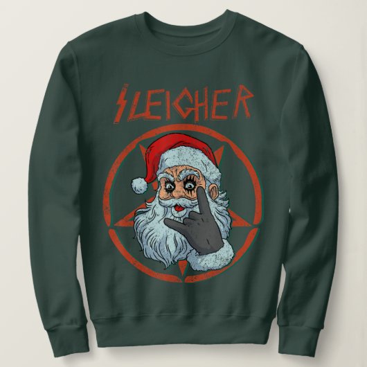 Sleigher Hail Santa Heavy Metal Skull Kerstmis Trui (Design voorkant)