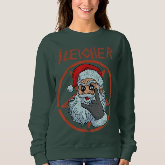 Sleigher Hail Santa Heavy Metal Skull Kerstmis Trui (Voorkant)