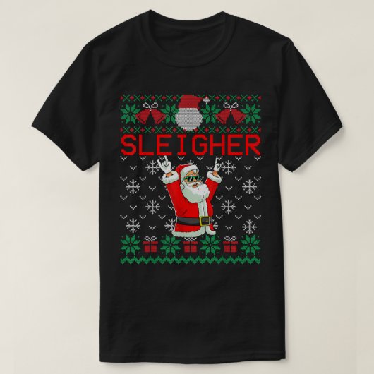Sleigher Heavy Metal Music Hail Santa Ugly Christm T-shirt (Design voorkant)