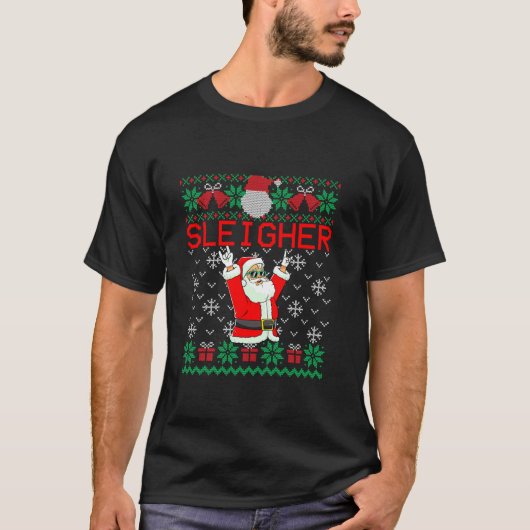 Sleigher Heavy Metal Music Hail Santa Ugly Christm T-shirt (Voorkant)