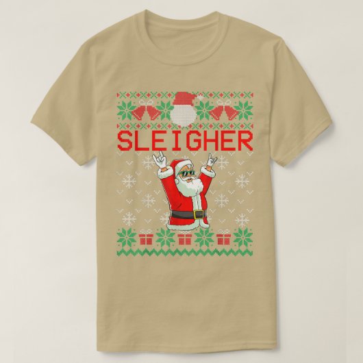 Sleigher Heavy Metal Music Hail Santa Ugly Christm T-shirt (Design voorkant)