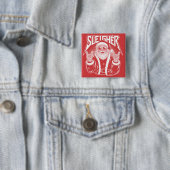 Sleigher Kerstman Grappig Metal Kerst Rots Vierkante Button 5,1 Cm (In situ)