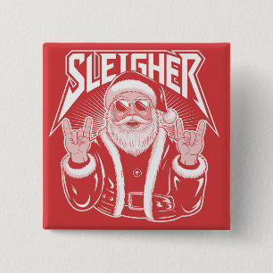 Sleigher Kerstman Grappig Metal Kerst Rots  Vierkante Button 5,1 Cm