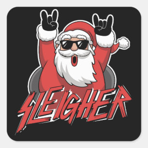 Sleigher Kerstman Metal Kerstmis Grappige Hagel  Vierkante Sticker