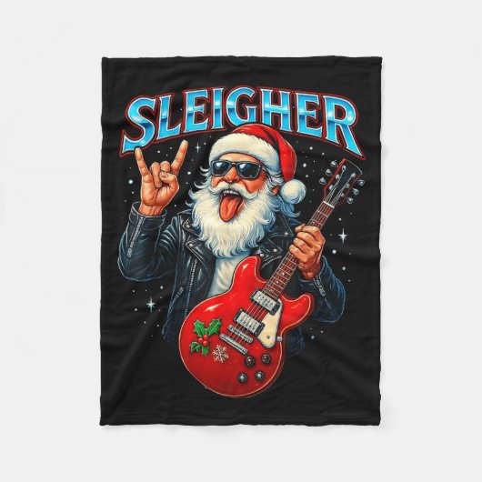 Sleigher Rock Santa Funny Metal Christmas Design  Fleece Deken (Voorkant)