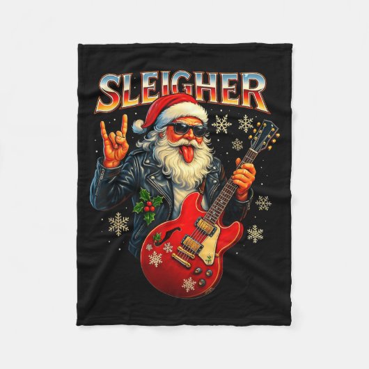 Sleigher Rock Santa Funny Metal Christmas Design  Fleece Deken (Voorkant)