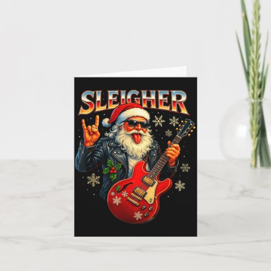 Sleigher Rock Santa Funny Metal Christmas Design  Kaart (Voorkant)