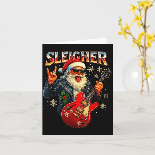 Sleigher Rock Santa Funny Metal Christmas Design  Kaart (Gele Bloem)