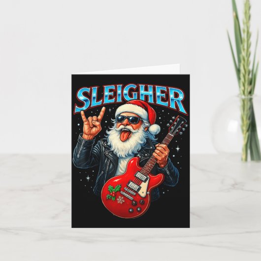 Sleigher Rock Santa Funny Metal Christmas Design  Kaart (Voorkant)