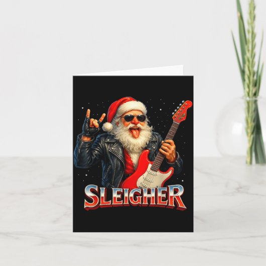 Sleigher Rock Santa Funny Metal Christmas Design  Kaart (Voorkant)